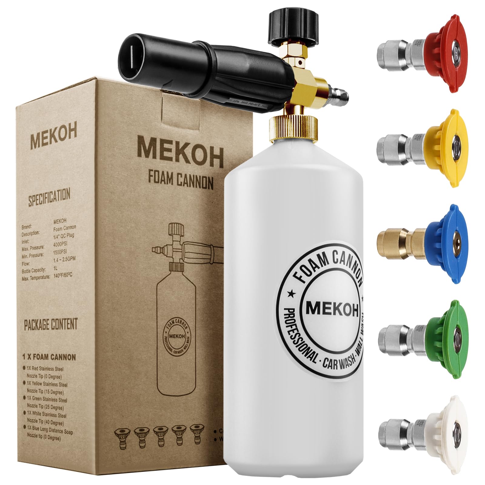 MEKOH Foam Cannon for Pressure Washer, 4000psi Car Wash Foam Gun, 1 Liter Foam Sprayer, Pressure Washer Soap Attachment with 1/4" Quick Connector, Snow Soap Blaster with 5 Nozzles for Car Detailing-image-31