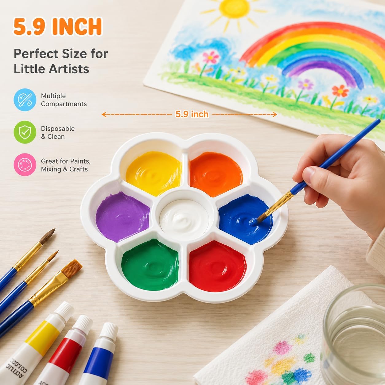 50 Pcs Paint Palettes, White, 5.9 in,Round,Plastic Paint Pallets