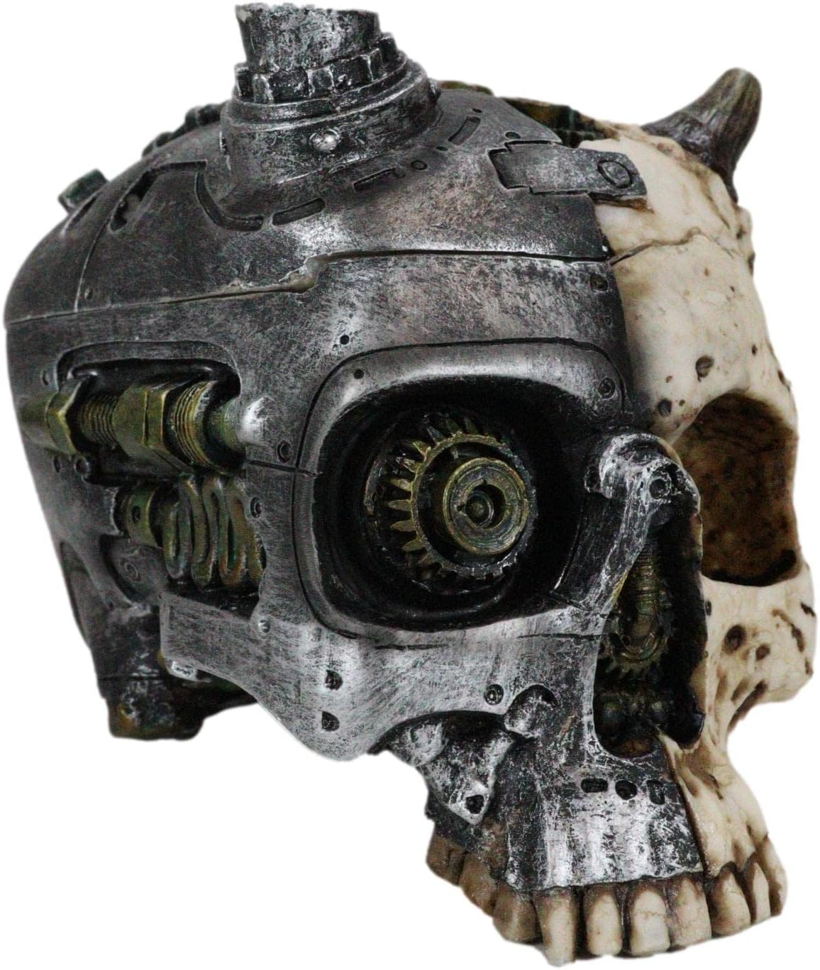 Ebros Gift Steampunk Horned Demon Cyborg Robotic Geared Skull Decorative Jewelry Box Figurine 7" Long Robot Cranium Bone Devils Utility Stash Sculptural Box