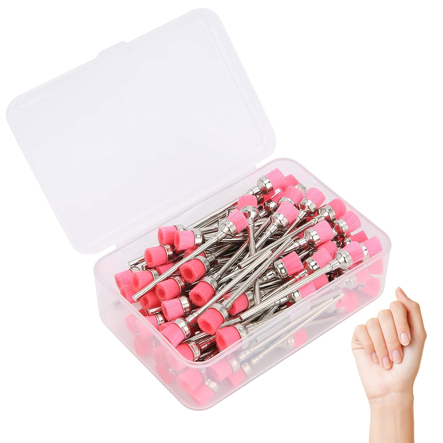 100pcs Nail Drill Bit Cleaning Brush, Nail Dust Brush Cleaner, High - Density Stainless Steel Manicure Tool with Transparent Storage Box for Salon and Home Use (Pink)