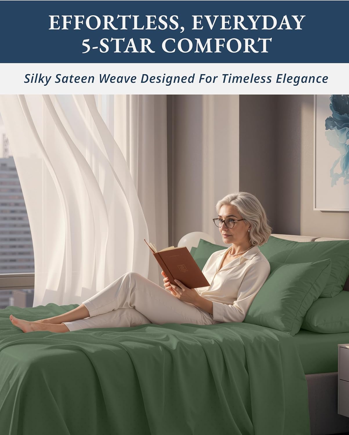 LANE LINEN Luxury Hotel Style 100% Egyptian Cotton Bed Sheets King Size, Mercerized Cotton, Silky Finish, No Pill Fade Resistant King Sheets & Pillowcases Jaquard Swiss Dot - Iceberg Green - Image 5