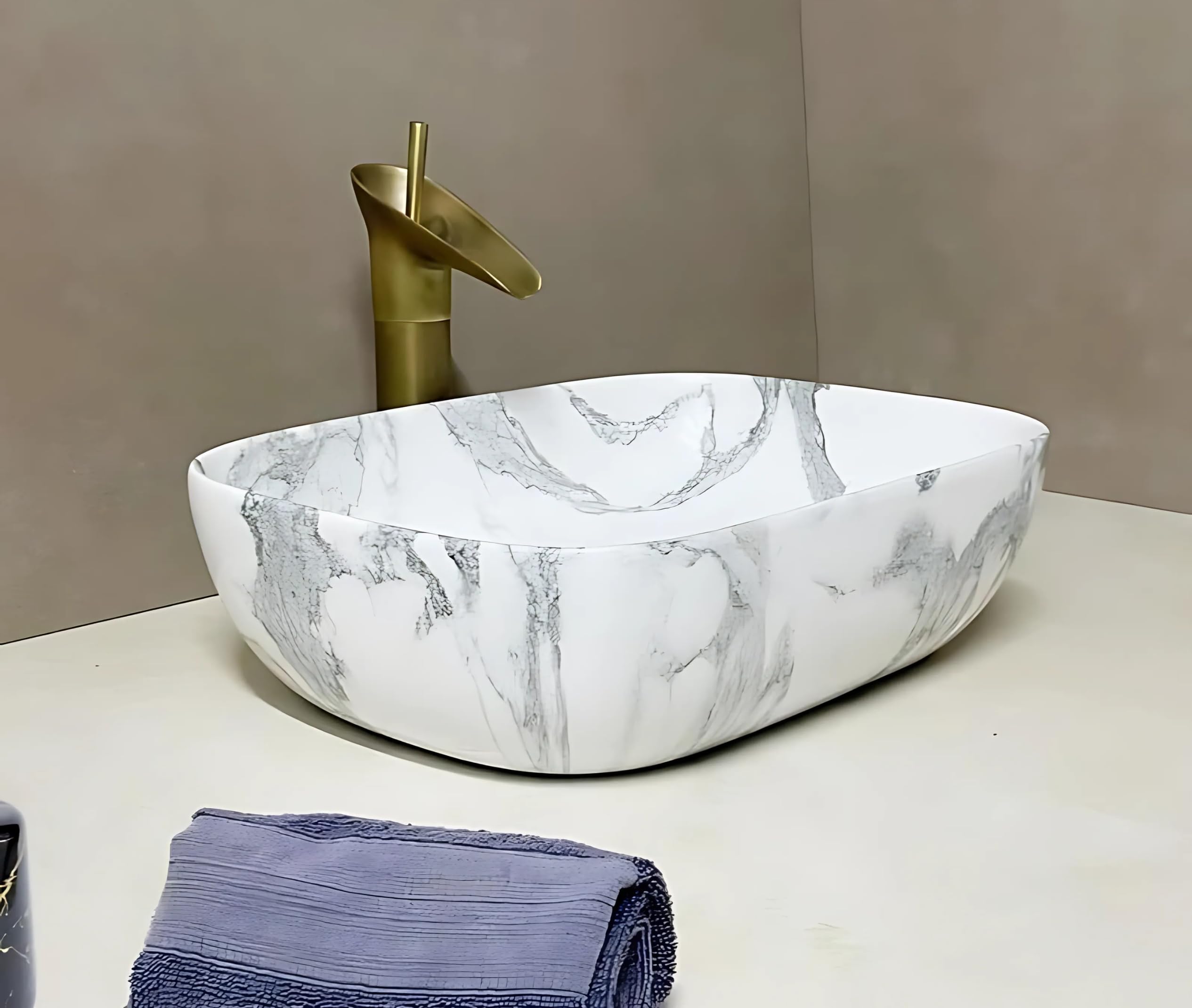 Sorath Saniware Ceramic Tabletop Washbasin/Tabletop Marble Basin/Countertop Basin For Living Room (White Black Satuariio) (B0CZXQ98P5) Amazon Price History, Amazon Price Tracker