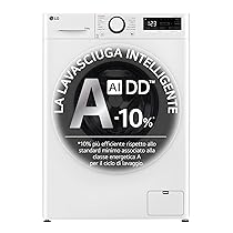 LG AI DD D4R3009NSWW Lavasciuga Classe A -10%, D, 9 ,  6kg, Serie R3, Lavatrice e Asciugatrice Insieme, 1400 giri, Lavaggio a Vapore, Eco Hybrid, Allergy Care, Motore Inverter Direct Drive, Bianca
