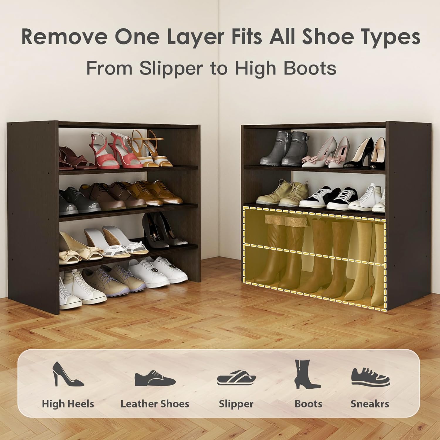 PrimeZone Stackable 6 Cube Storage Organizer: Wood Cubes Shelf Fits Cubby Bins - Square Cubicle Bookshelf with Shoe Rack for Closet Bedroom - Open Storage Shelf for Toy Clothes Book Shoe, Espresso