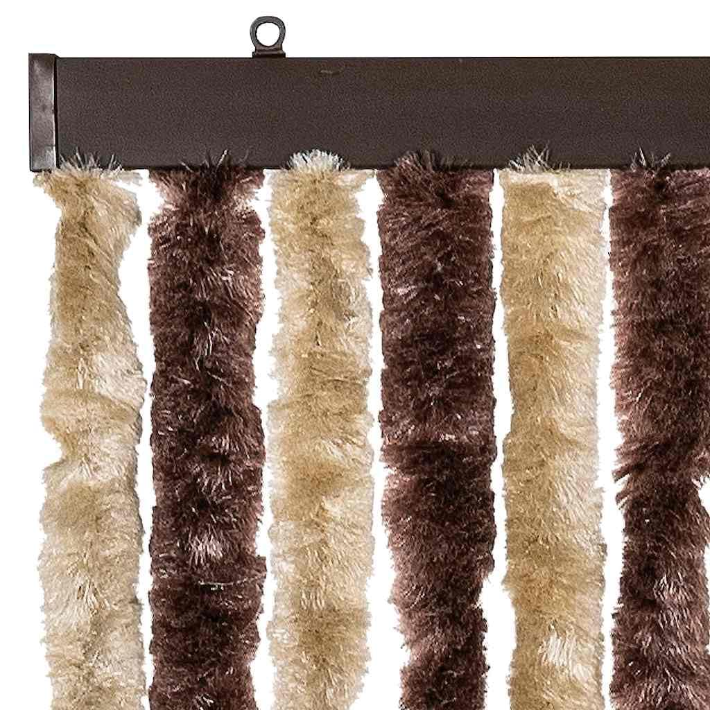 Insektenschutzvorhang für Wohnmobil und Wohnwagen - Chenille Fliegenvorhang 56x185 cm - Flauschvorhang als Türvorhang und Sichtschutz für Camping, Beige und Hellbraun