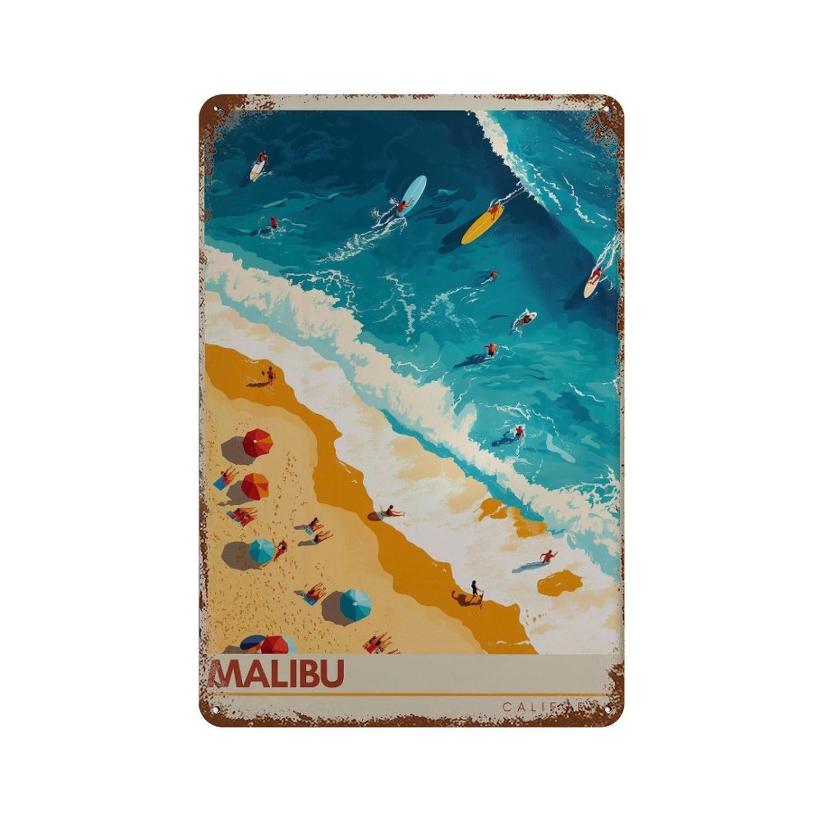 xiaoxiaoshen Malibu Beach California Travel Coastal Wall Decor Art Metal Tin Poster Modern Home Decor Art Home Bar Shop Decorations Vintage Sign 30x20cm