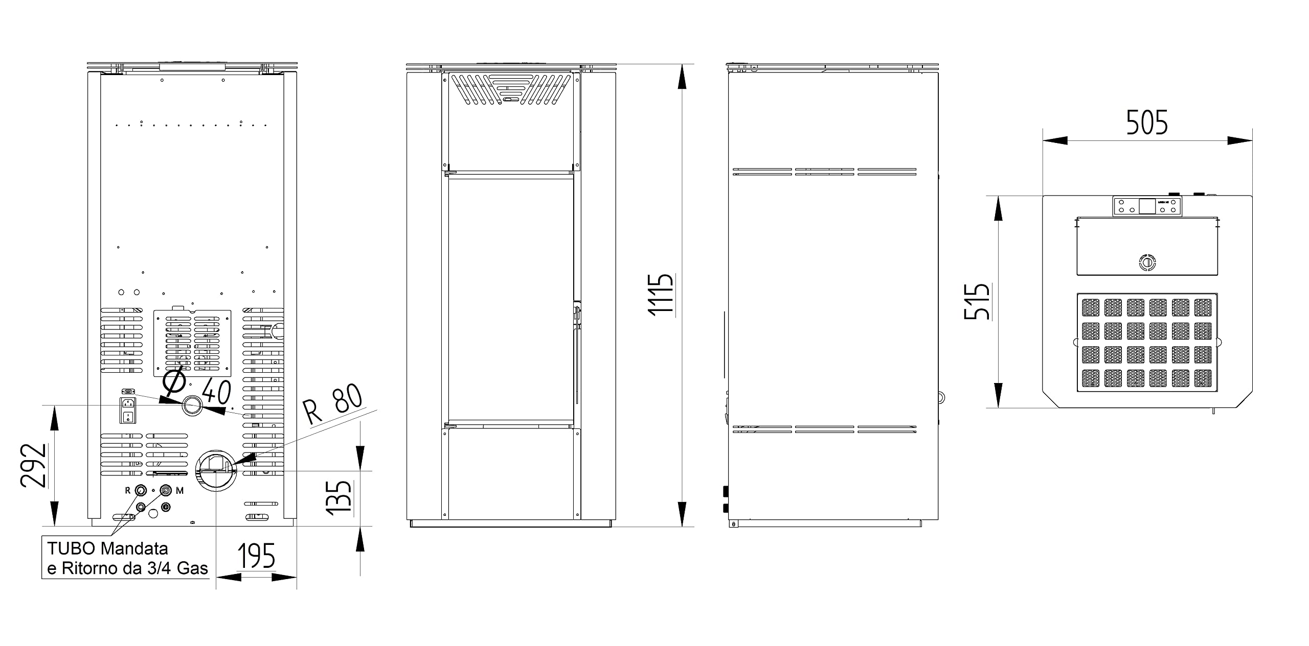 Termostufa Idro Ventilata Greta 32 28,55 kW Nero 4 Stelle 275 m2 Riscaldabili On Fire Line (Stufa + Telecomando + Modulo Wifi)