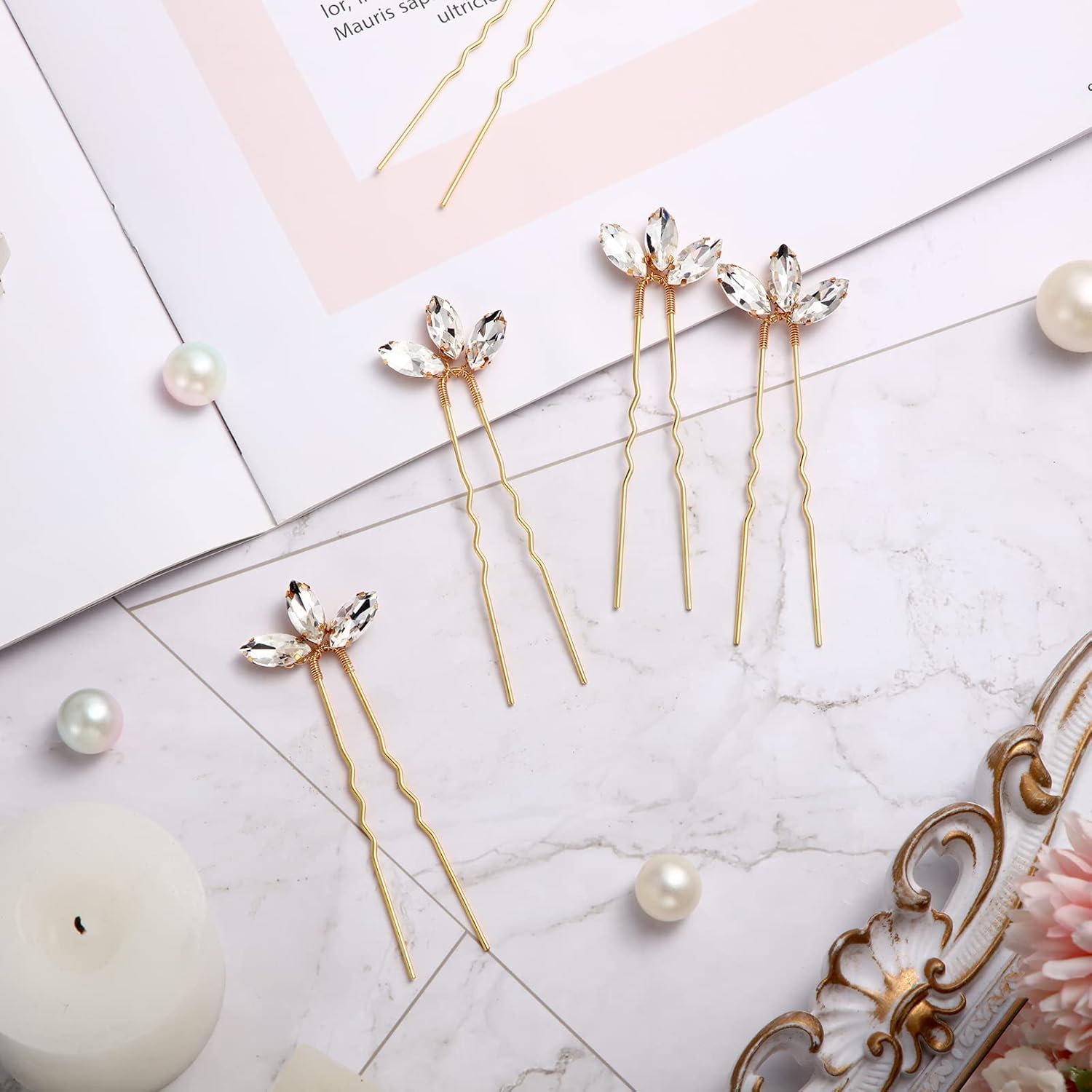 10 Pieces Crystal Wedding Hair Pins Rhinestone Bridal Hair Clips Pins for Bride Bridesmaids Women (Gold) - Image 7