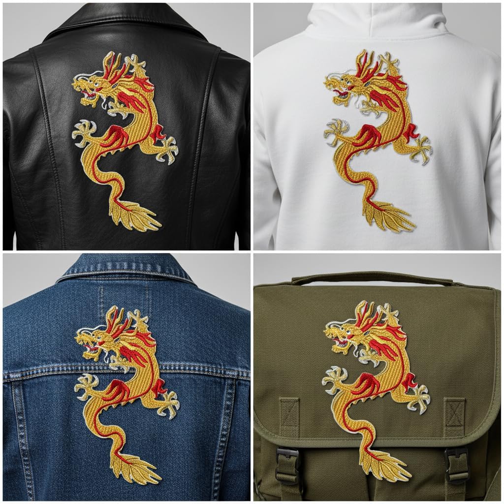 BeyondVision Custom Yellow Dragon Embroidery Iron On/Sew Patch [6.54" * 4.7"][Made in USA]