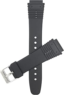 Black Rubber Sports Watch Band Strap, Grooves, 2 Spring Bars Included - 18mm, 20mm