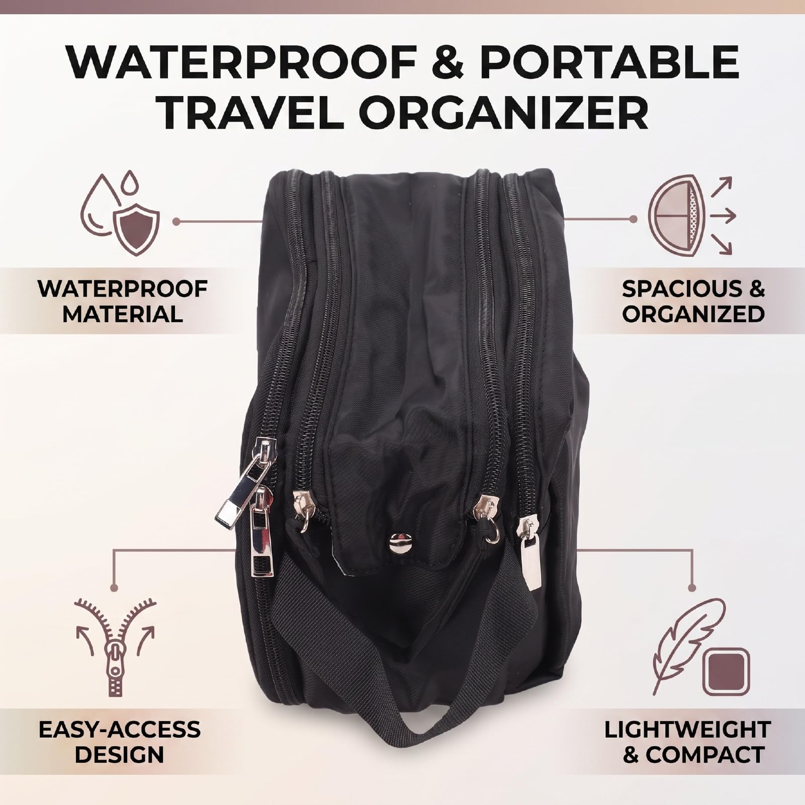 SIXRUN Necessaire da Toilette con Doppia Apertura, 6.88oz (BLACK)