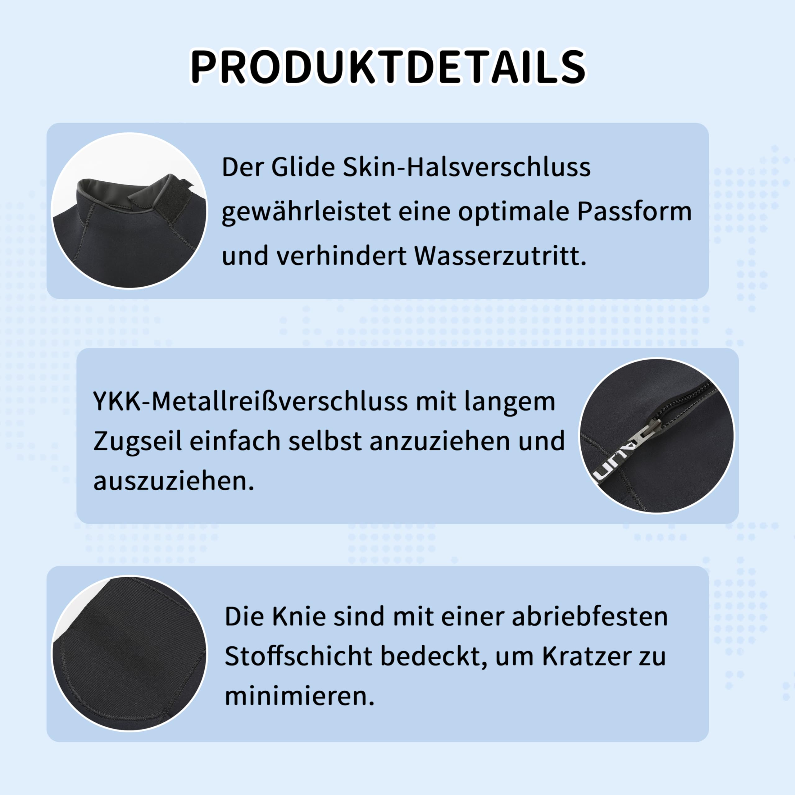 Herren Neoprenanzug 5 mm, Rückenreißverschluss, Vollanzug, Superelastisches Neopren, GBS-Nähte, Surfanzug