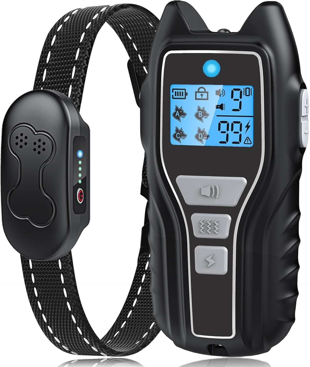 Dog Shock Collar with Remote Control - Rechargeable Dog Training Collar, IPX7 Waterproof E Collar for Dogs with 4 Safe Modes Flashlight Beep Vibration Shock Ideal for All Dog Sizes (8-150lbs) Silver