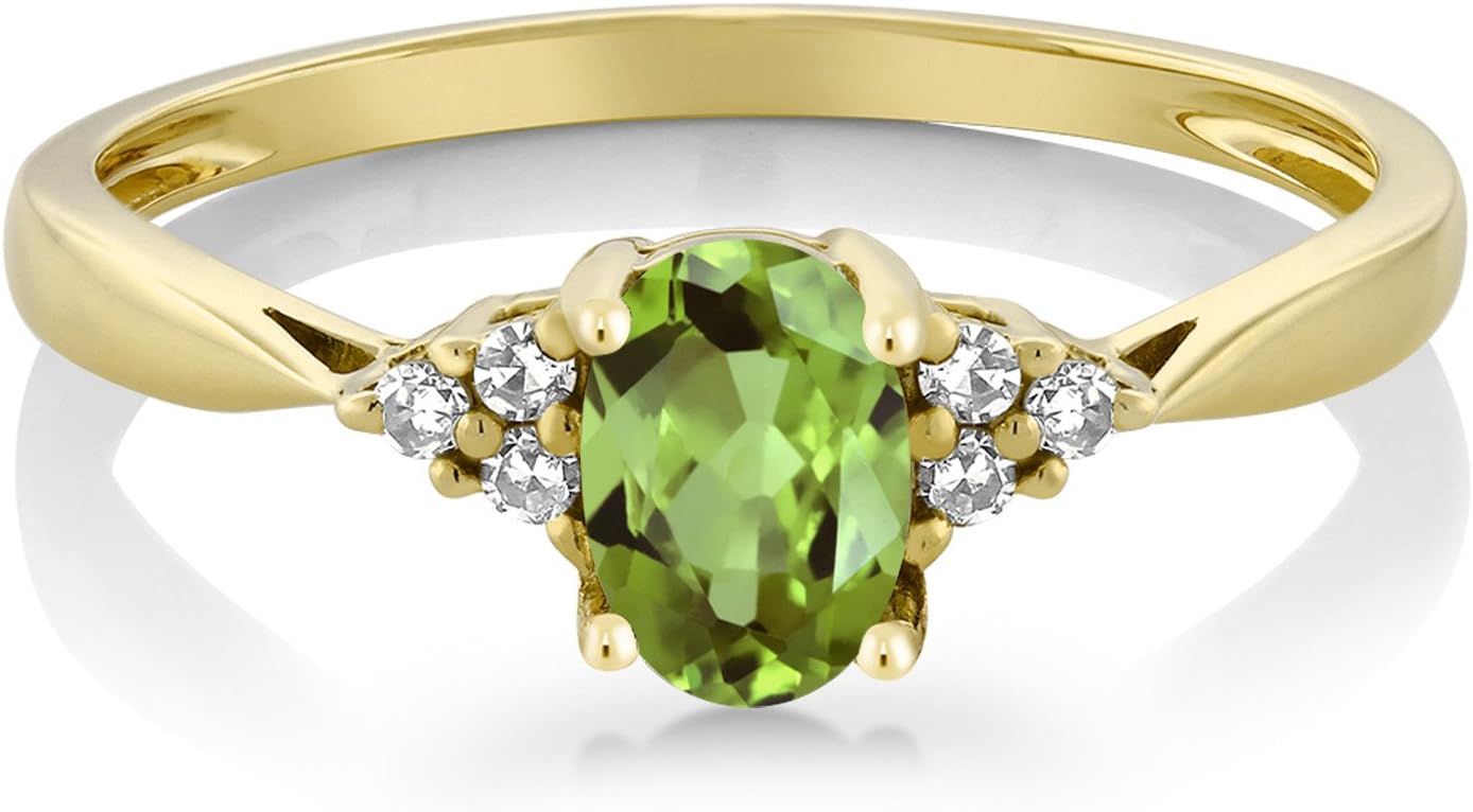 14K Yellow Gold Gemstone Birthstone and White Diamond Engagement Ring | Oval Shape 6X4MM | Wedding Anniversary Promise Gold Ring For Women | Available in Size 5, 6, 7, 8, 9 - Image 3