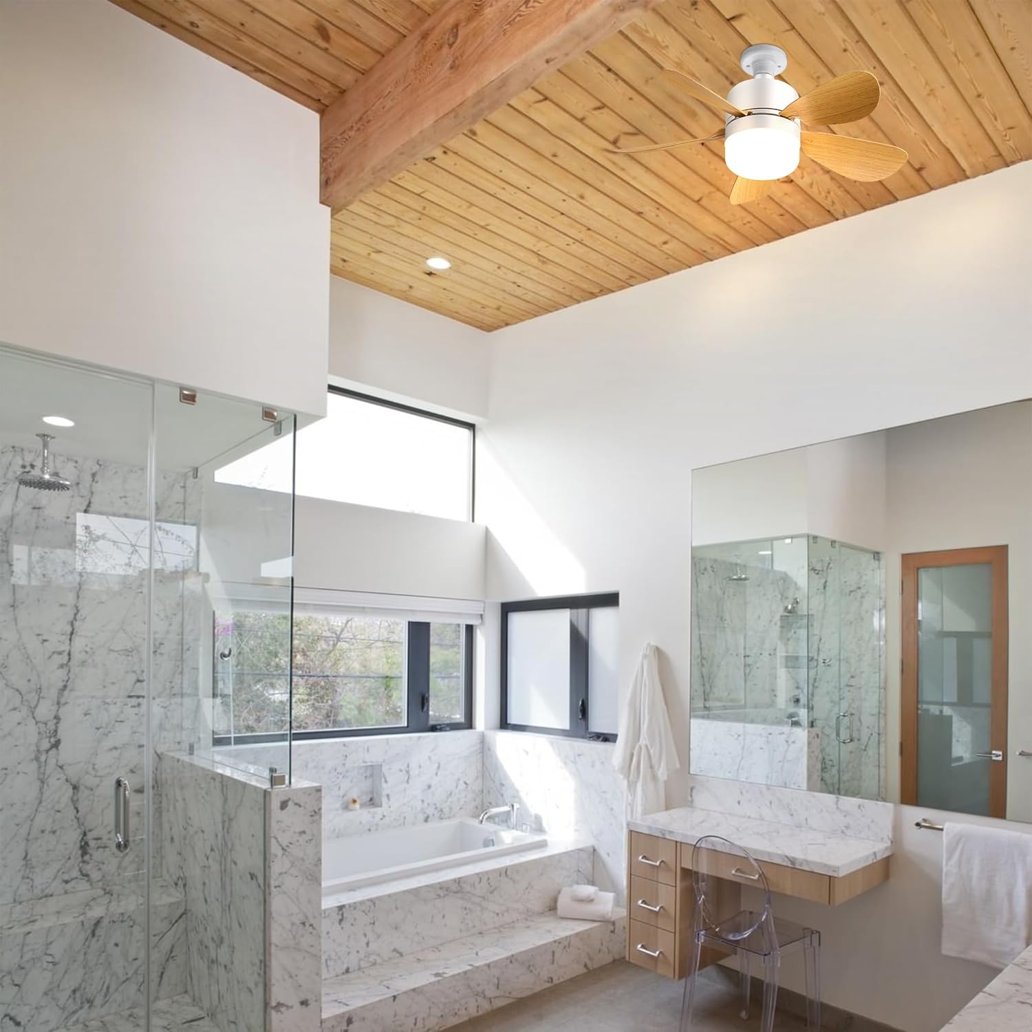 16 Inch Socket Ceiling Fans with Dimmable LED Light 2 in 1 Screw Small Ceiling Fan, Easy Installation, 2 Speeds