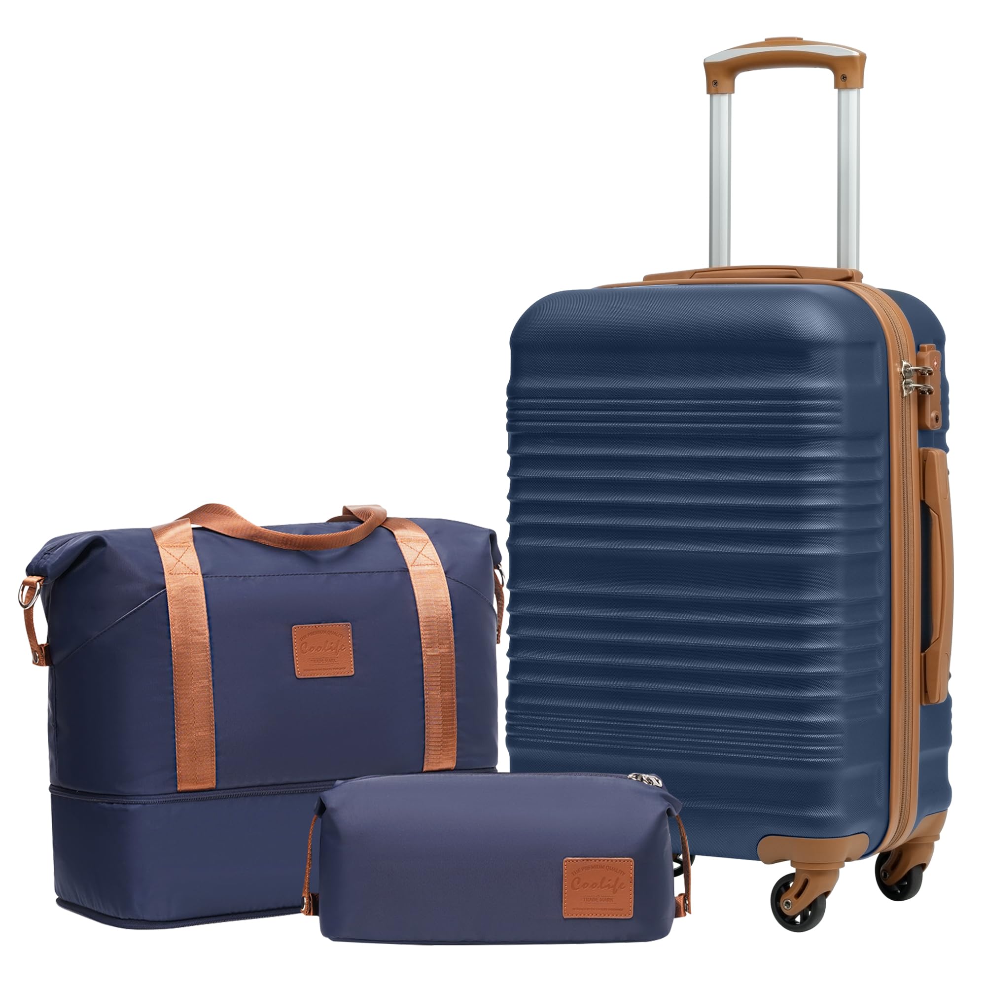COOLIFE Koffer-Set Trolley Koffer ABS Hartschale Reisekoffer 4 Rollen TSA-Schloss einziehbarer Trolley Der Koffer Enthält 1 Reisetasche und 1 Kulturbeutel