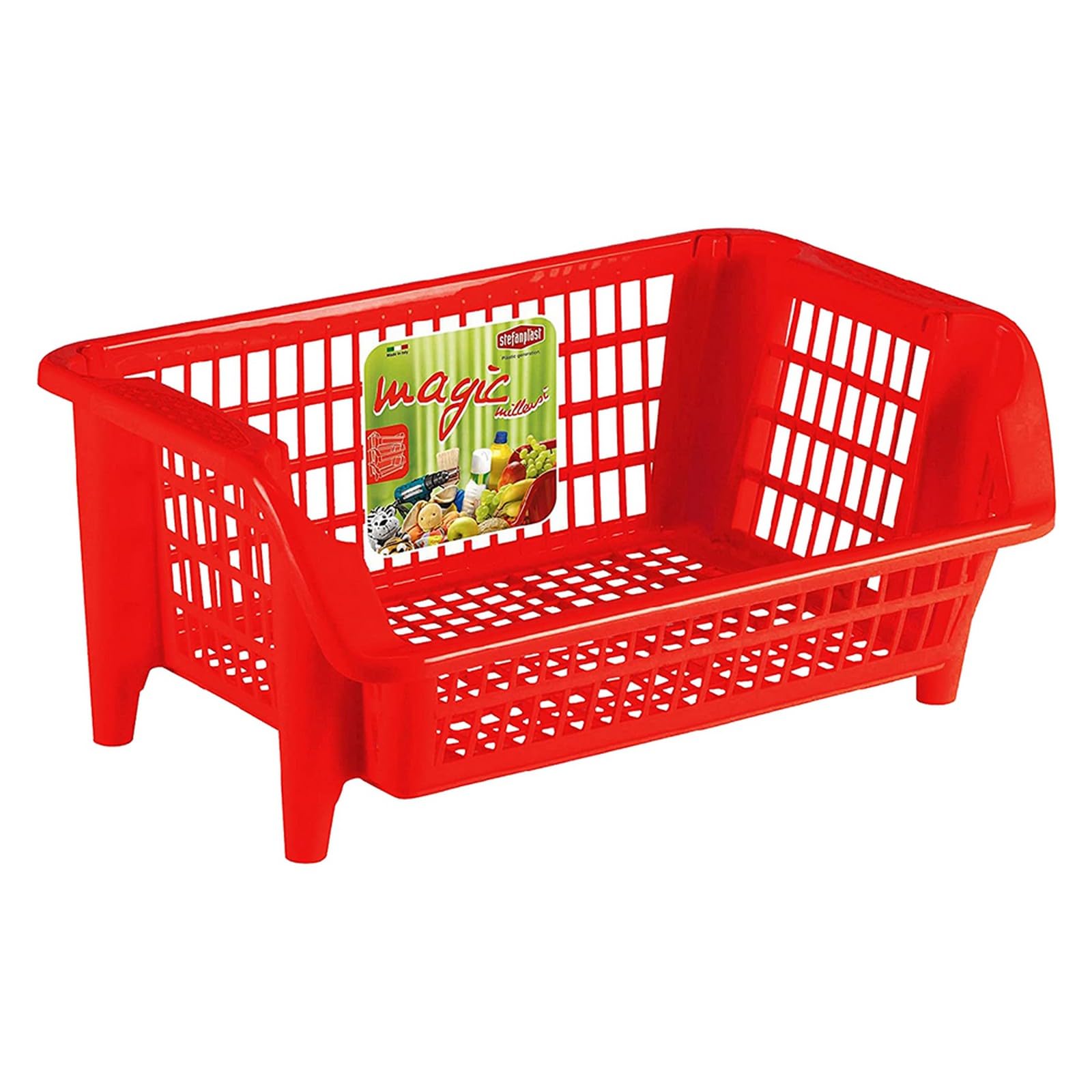 10PZ CESTELLO IMPILABILE 'BOCCA DI LUPO' COLORE ROSSO - CM 54 X 38 H 24