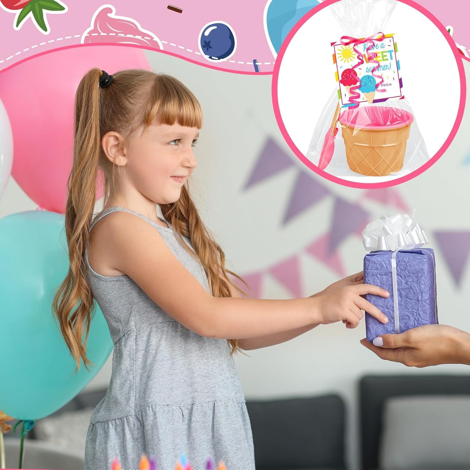 24 Sets End of Year Student Gifts Ice Cream Bowls and Spoons with Summer Cards Last Day of School Gifts from Teacher Summer Holiday Pool Beach Parties Exchange Prizes Supplies