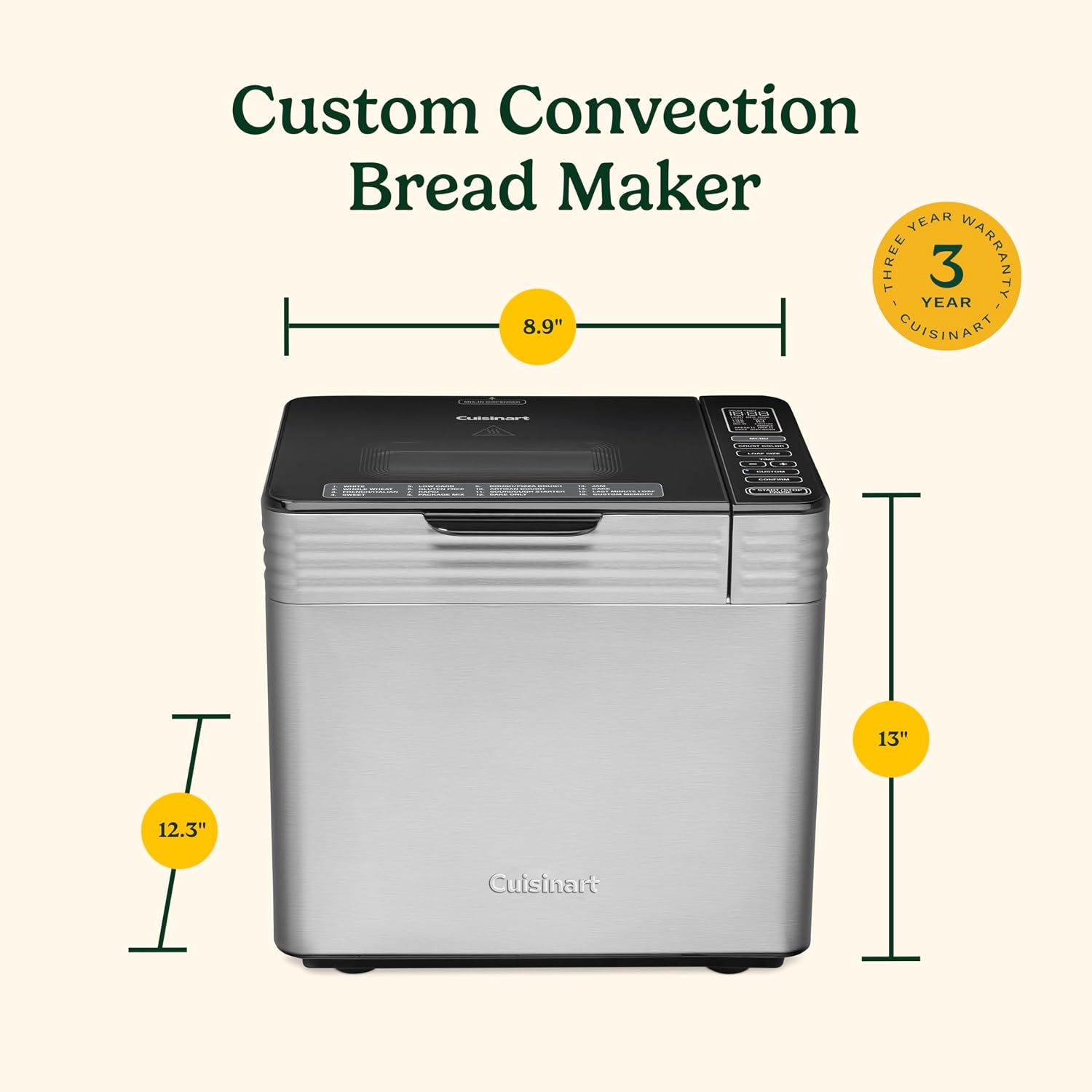 Cuisinart Bread Maker Machine, Stainless Steel Automatic Bread Machine with 12 Menu Options, 3 Loaf Sizes up to 2 Lb., 3 Crust Colors, Removable Nonstick Baking Pan & Kneading Paddle, CBK-110NAS, view 14