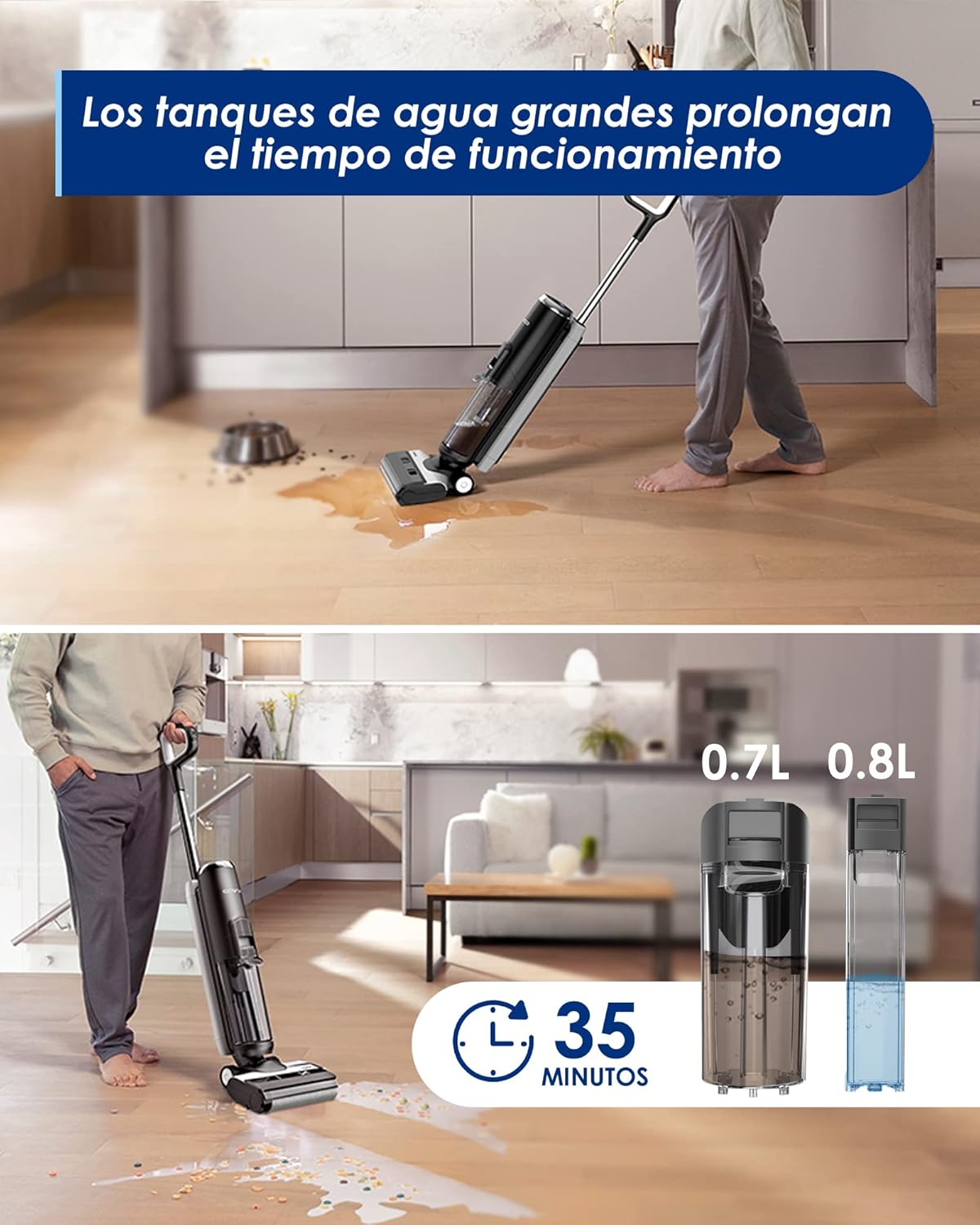 Tineco Floor ONE S5 large water tanks and runtime