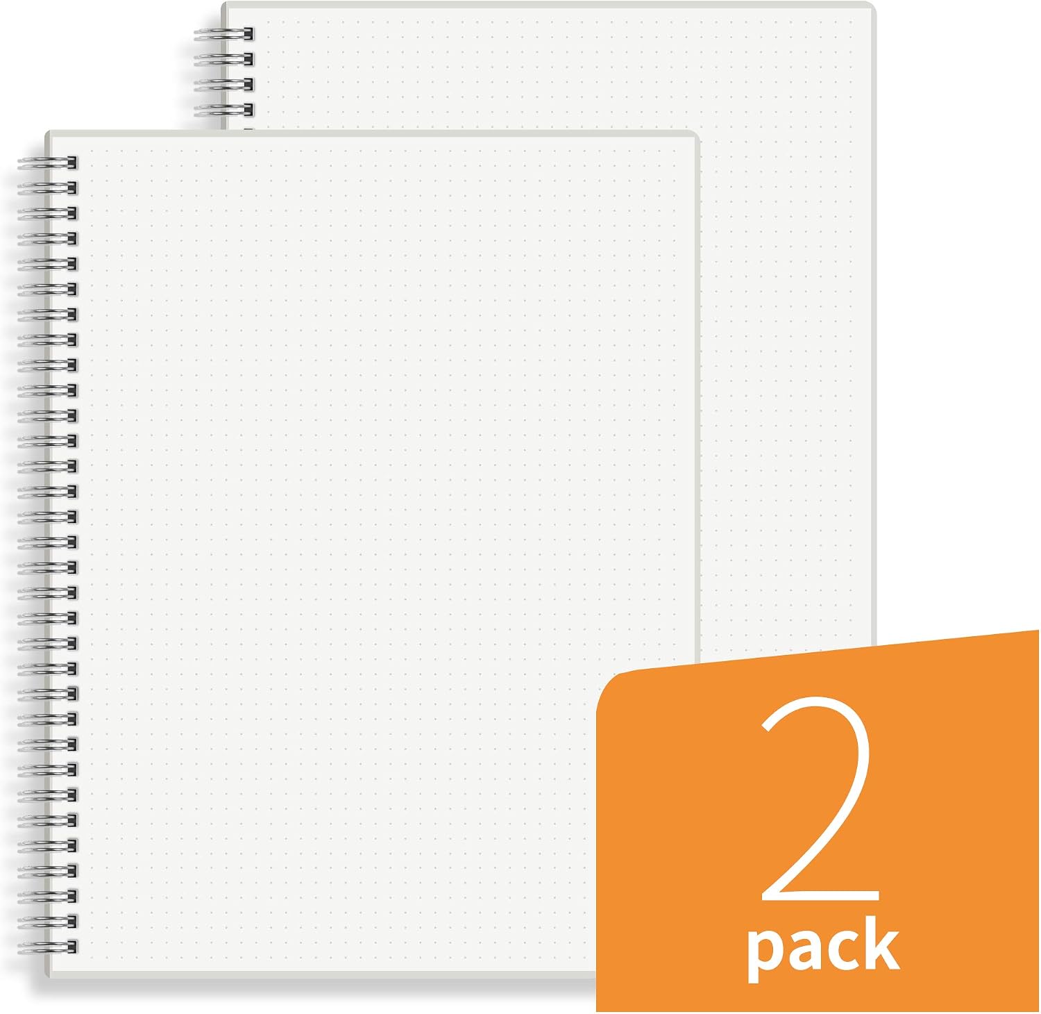 Large Dot Grid Spiral Notebook, 8.5" x 11", Premium 100gsm Ivory White Paper, Sturdy See-Through Cover, 128 Dotted Pages per Notebook(2 Pack) for Home, School, Office, Artist Writing/Drawing