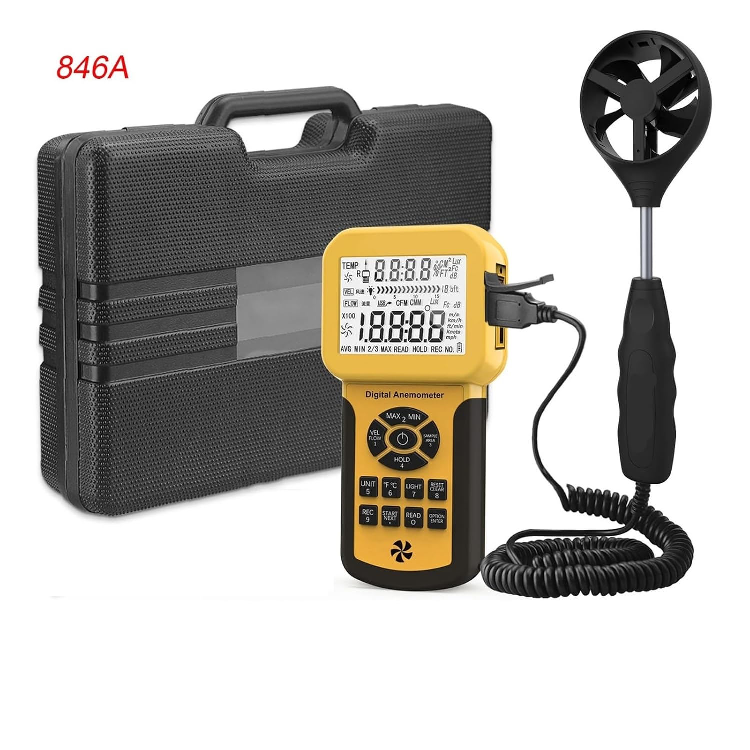 Digital Anemometer, Wind Speed, air Volume and Temperature Measuring Instrument(846A)