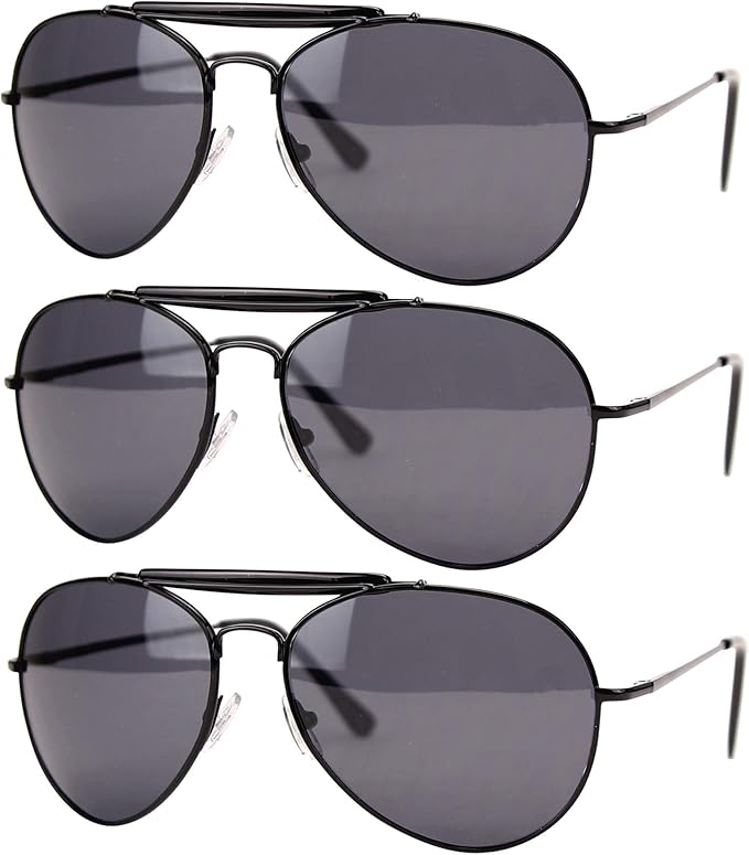 Men's Aviator Sunglasses 3Pack (Black, 3Pack) Clothing