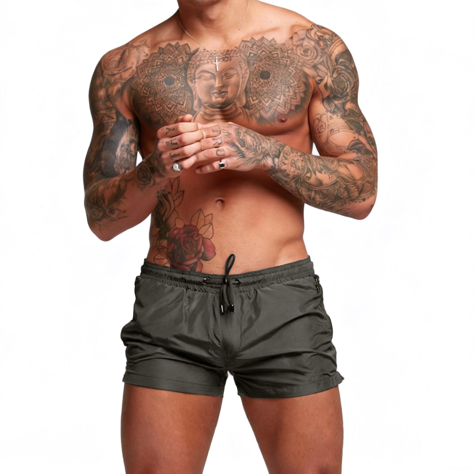 Men's Quick Dry Triangular Mesh Lined Beach Swimwear with Pockets for Men-image-1