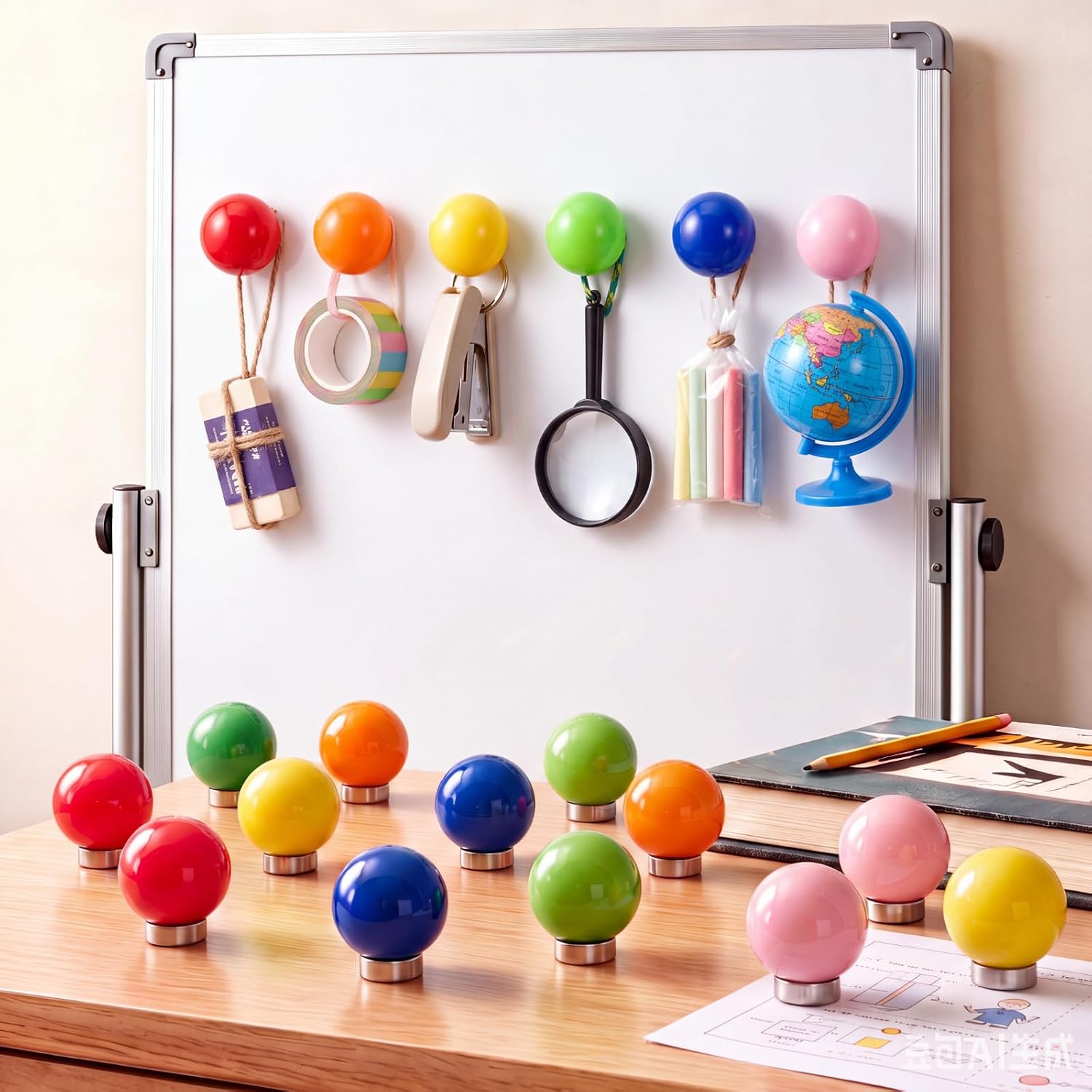 Yalikop 12 Pack Colorful Magnetic Hooks for Classroom Heavy Duty Magnet Hooks Spherical Shape Fridge Whiteboard Wall Hangers for Back to School Nursery Home Office Locker Teacher Must Have