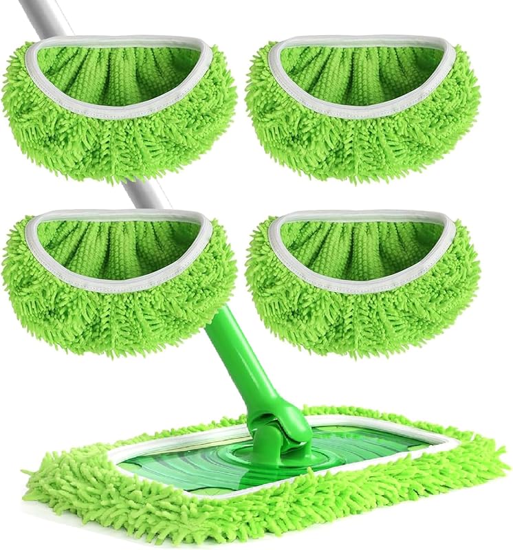4 Uds. Almohadillas de fregona de microfibra reutilizables para barredora Swiffer (fregona no incluida) | Paños de limpieza en seco y húmedo: recambios lavables de repuesto para cabezal de fregona para suelos domésticos