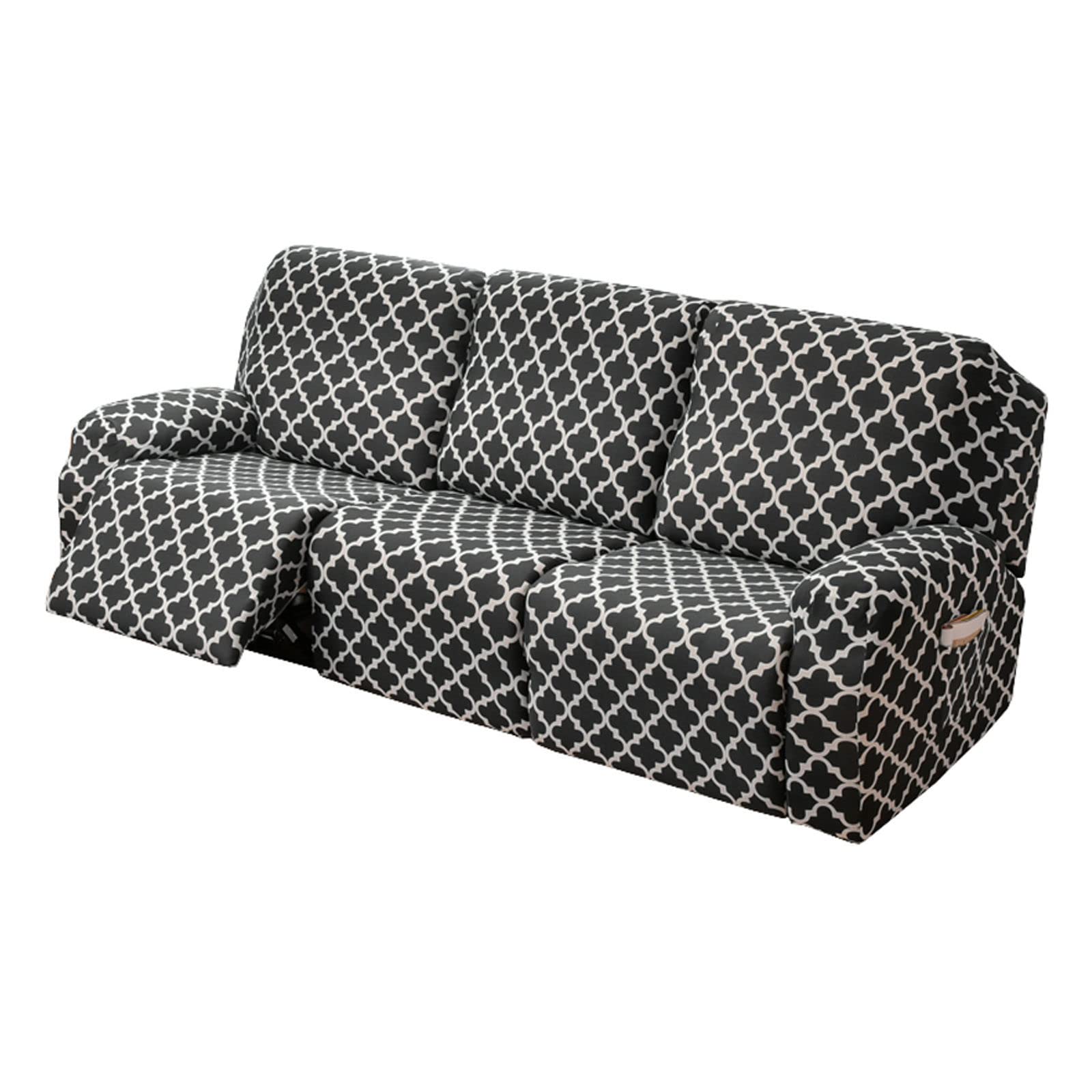 JHLD 1/2/3 Seater Stretch Recliner Cover, Printed Recliner Chair Cover With Side Pocket Machine Washable Recliner Slipcovers Recliner Protector For Living Room-H-3 seater