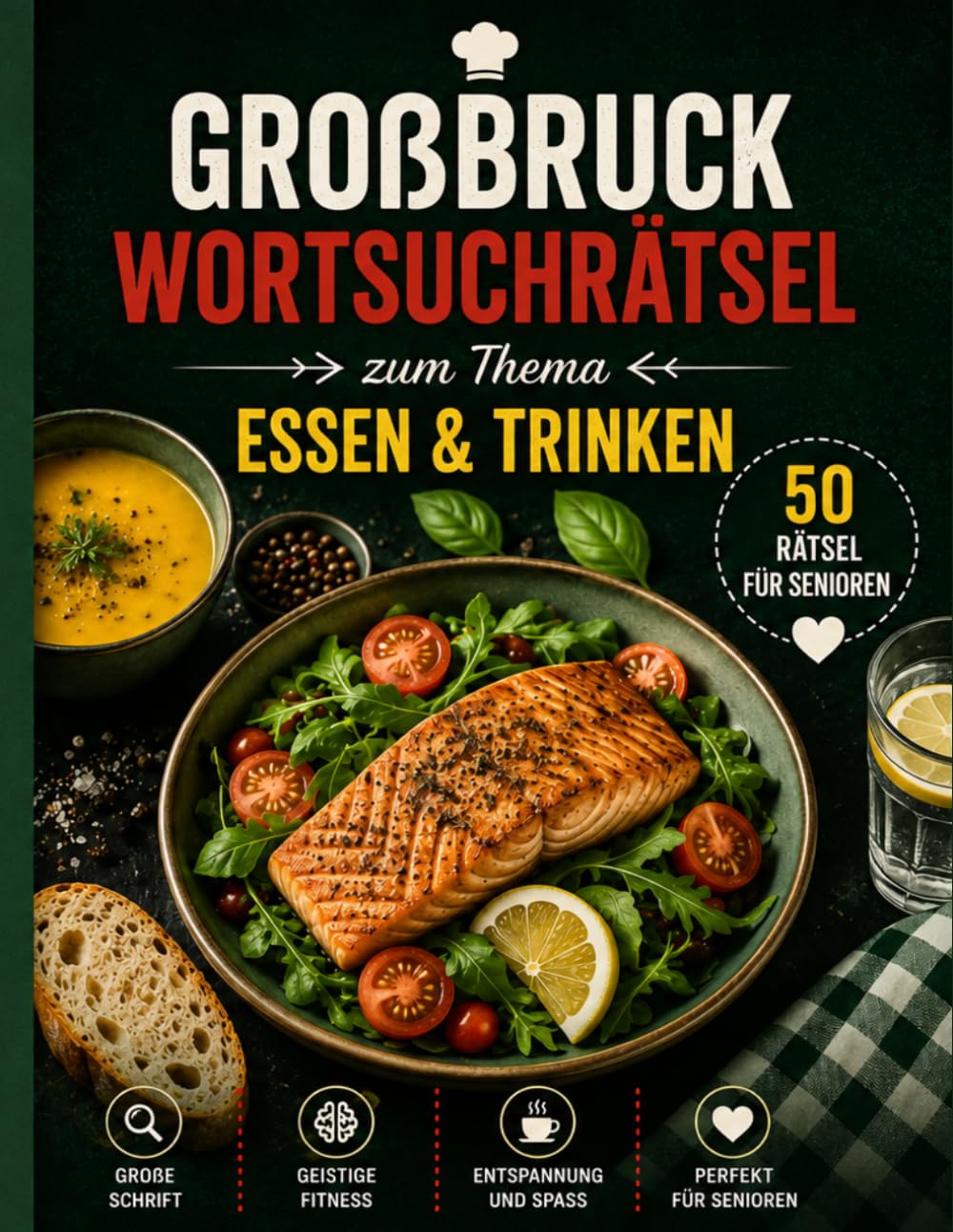 Großdruck Wortsuchrätsel für Senioren – Essen & Trinken