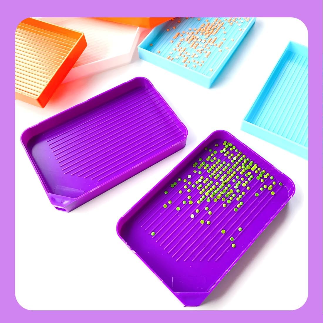 6 Pcs Large Diamond Painting Tool Plastic Bead Sorting Tray, Big Size Diamond Rhinestone Plate Trays, Diamond Art Kit Tools, Storage Containers Tray for Rhinestone and Accessories