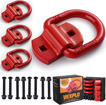 VEXPLO  5400 kg Heavy Duty Lashing Eyelets for Trailers Car Trailer Accessories, Pack of 4 Lashing Eyelets Trailer Lashing Eyelets Assembly Ring Hook D Ring with Screws, Ideal for Load Securing Red