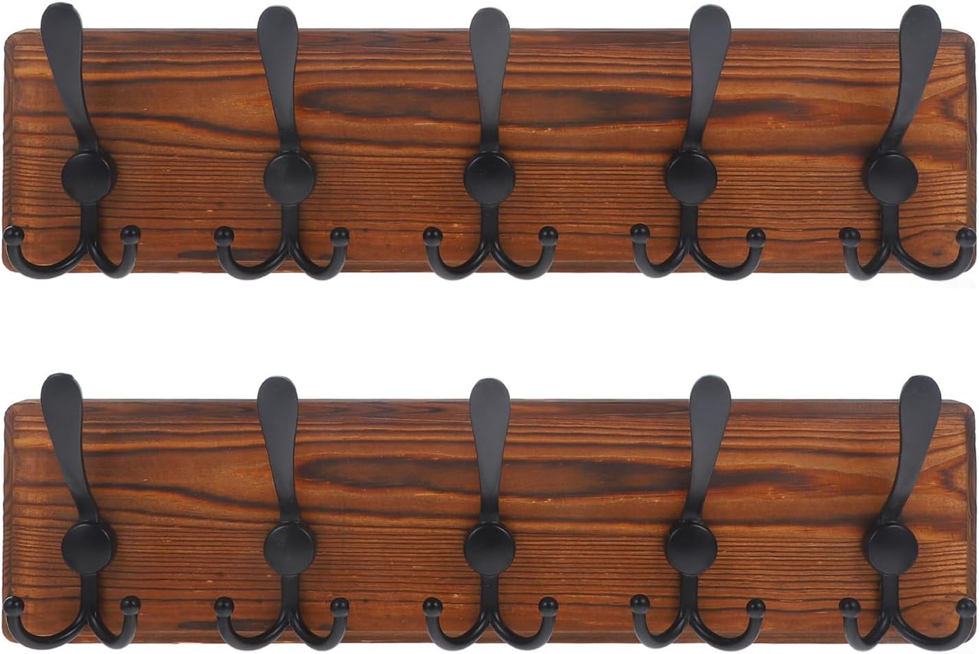 Wall Mounted Coat Hanger 2PCS Wood Peg Hooks No Drill Key Organizer with 5 Hooks for Entryway Living Room Decorative Wall Hanging for Bags Scarves Hats