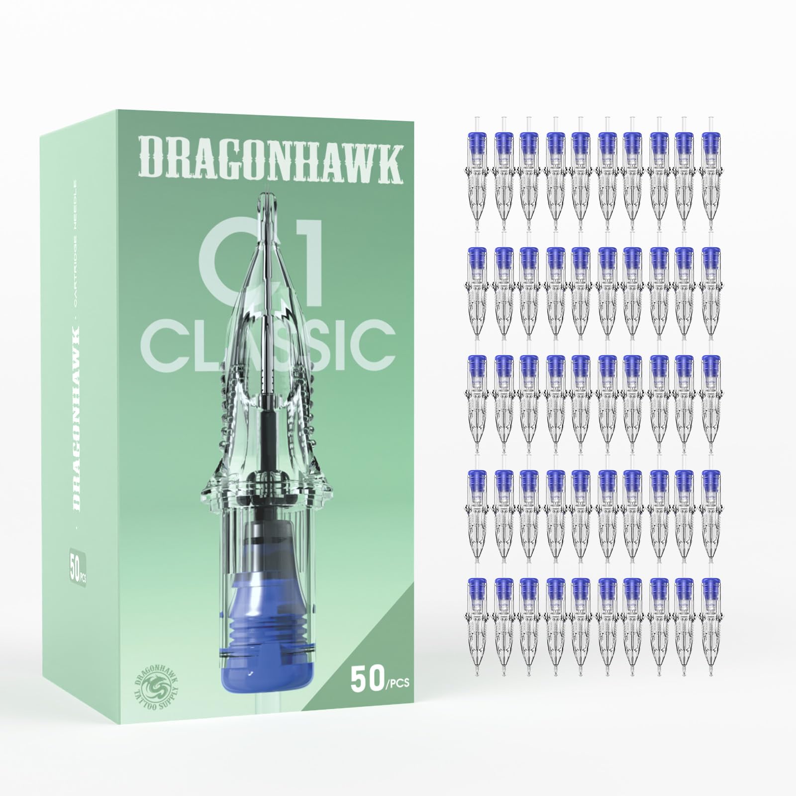 Dragonhawk Extreme Assorted Tattoo Needles Cartridges - 50PCS Disposable Professional Needles 3RL 5RL 7RL 9RL 11RL Round Liner #12 Mixed Sizes for Tattoo Artists