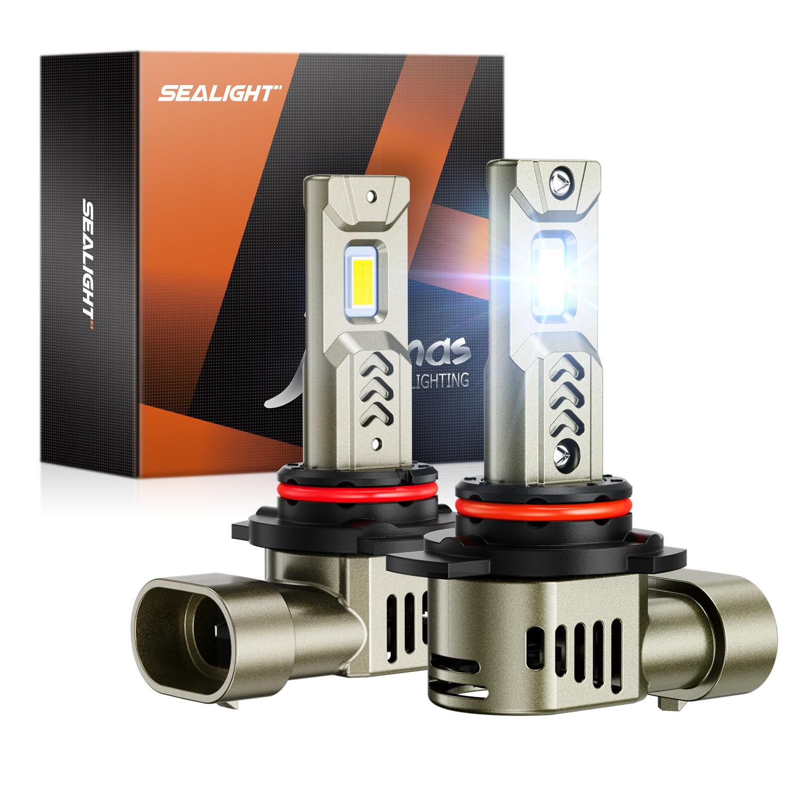 SEALIGHT 9012 HIR2 Light Bulbs, 34000LM 9X Super Brighter 6500K Cool White L2S 9012 HIR2 LED Fog Bulbs with Fan, 1:1 Halogen Mini Size, Off-Road Lights with Plug N Play, Pack of 2