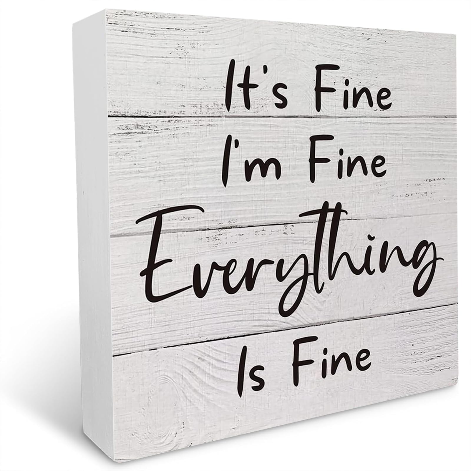 kisoyo It's Fine I'm Fine Everything Wooden Box Sign Desk Decor, Farmhouse Wood Box Sign for Home Shelf Table Decoration 5x5 Inch