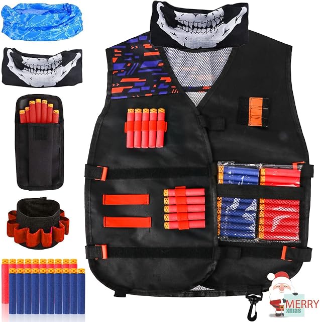 LOYO Kids Tactical Vest, Adjustable Tactical Vest Jacket Kit for Nerf Toy Gun N-Strike Elite Series with 20Pcs Soft Foam Darts Bullets & Wrist Band