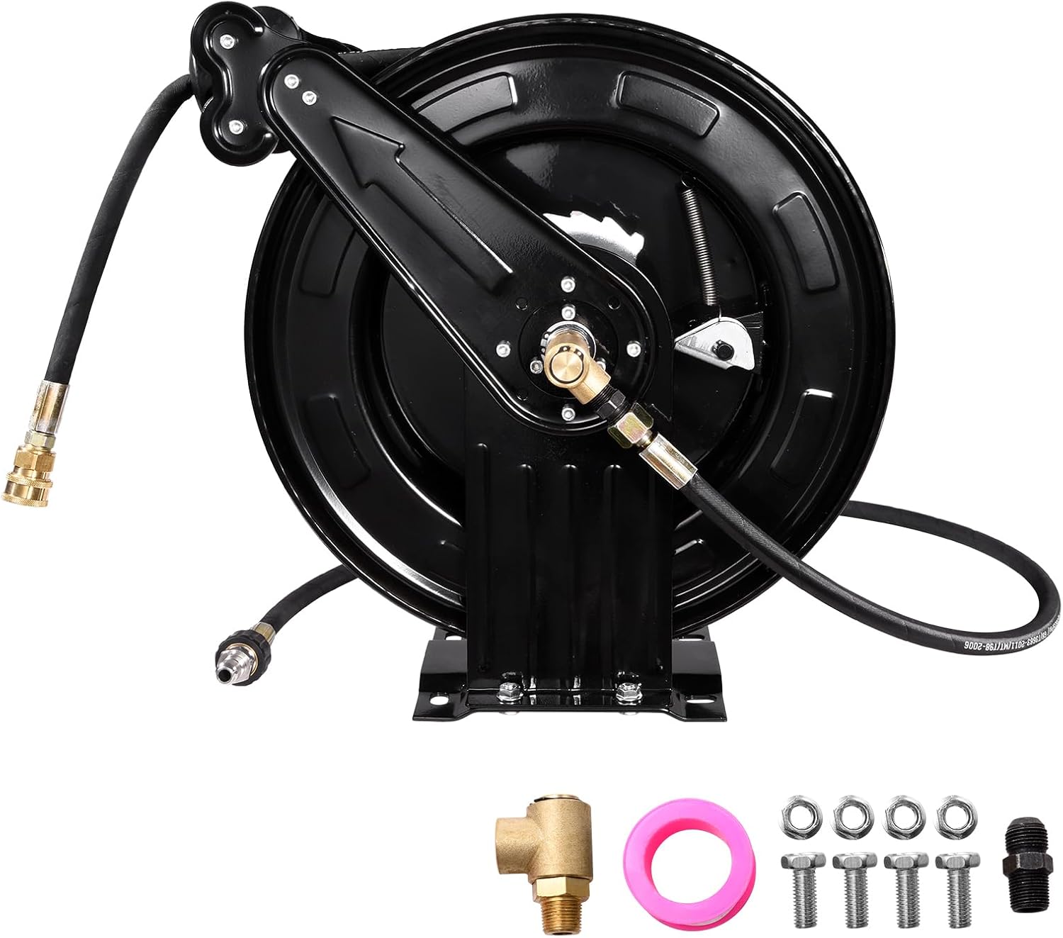 Hose Reel for Pressure Washer | Steel High Pressure Washer Reel,4000 PSI, Double Arm Auto Rewind, for Factory Floors, Garages Cleaning