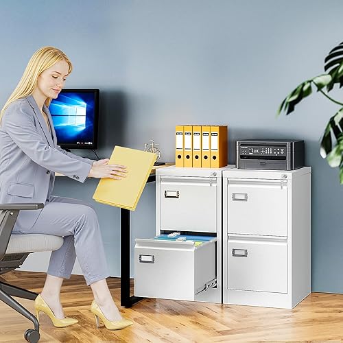 Vista 65 de Archivador de 3 cajones, archivador móvil totalmente ensamblado con cerradura para oficina en casa, caninete de metal con ruedas, cabina de tres