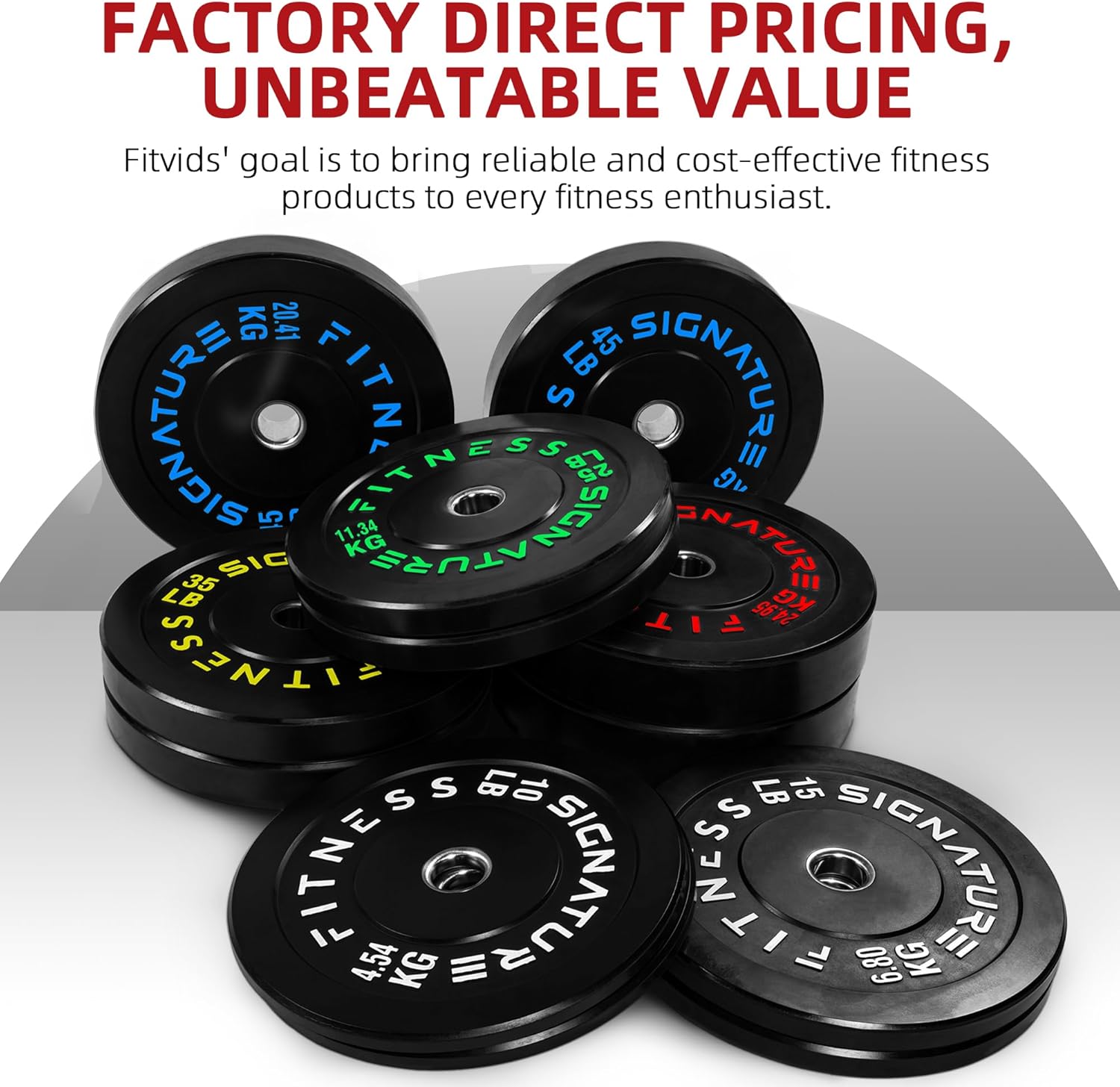 Fitvids 2-Inch Olympic Rubber Weight Plates Sets, Bumper Plates Set with Barbell for Strength Training, 180-390 Lbs Multiple Options