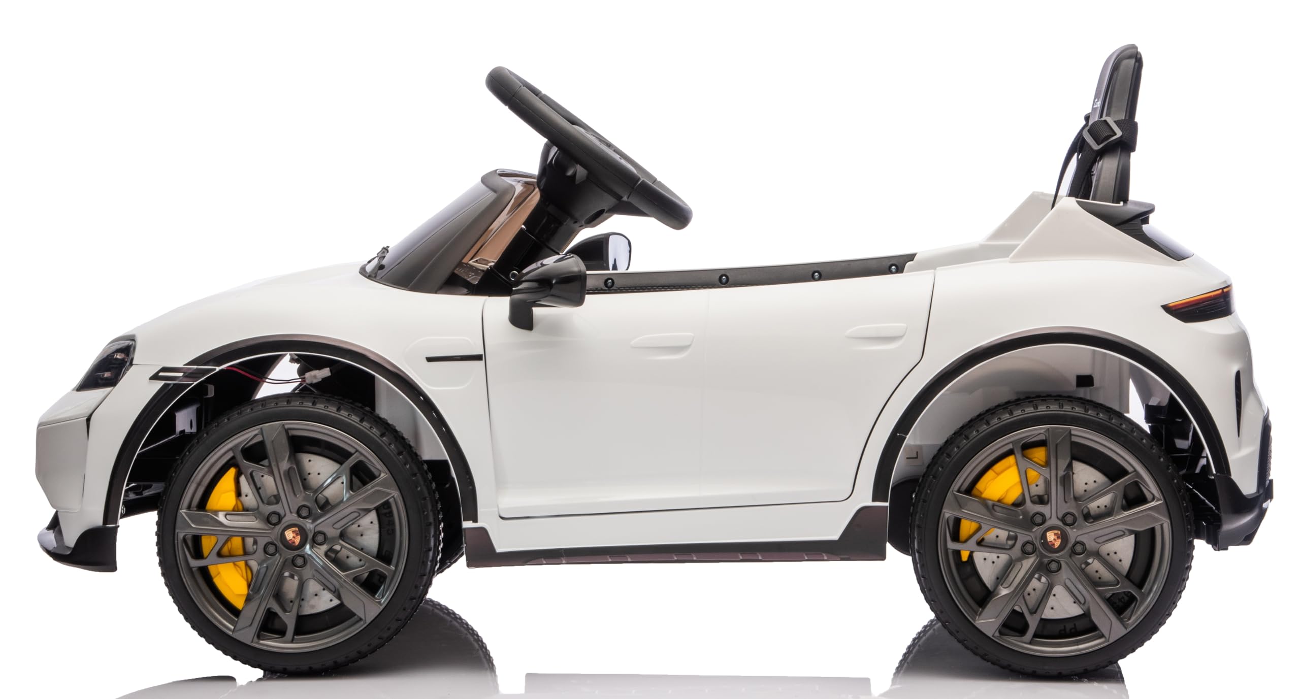Porsche Taycan Turbo S Macchina Elettrica per Bambini 12V con Telecomando Cintura a 3 Punti Fari a Led Bluetooth Auto Elettrica Full Optional (Bianco)