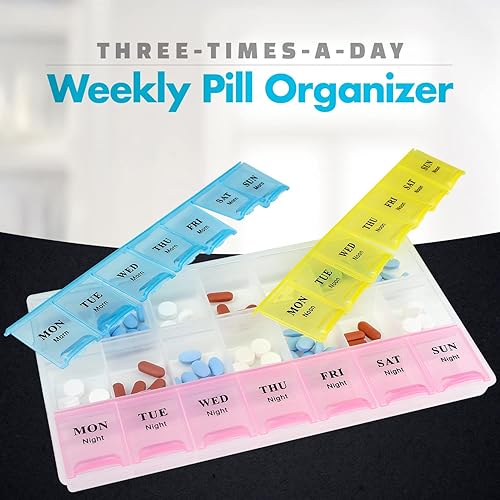 Vista 2 de Weekly Pill Organizer - 21 Day Pill Planners for Pills Vitamins & Medication, 3 Times-a-Day Medication Reminder Boxes, Easy to Read & Travel Friendly