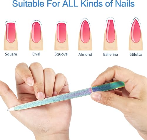 Miniatura 4 de Mudder Juego de 3 limas de uñas de diamante de acero inoxidable de doble cara, lima de uñas de metal de zafiro, limas de manicura, uñas naturales,