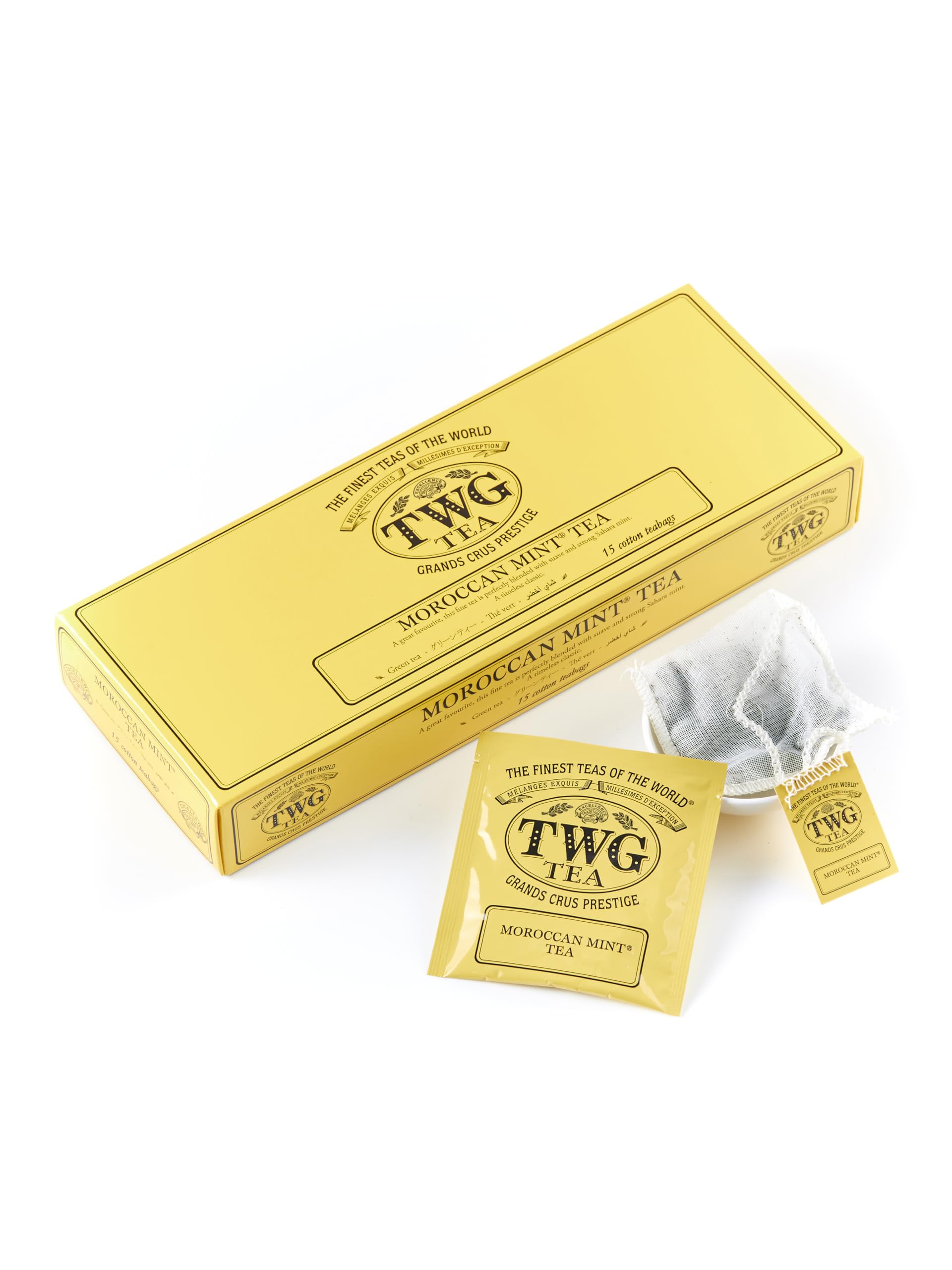 TWG Tea | Moroccan Mint Tea | Green Tea | Spearmint Leaves | 15 Hand Sewn Cotton Teabags | Gift Set