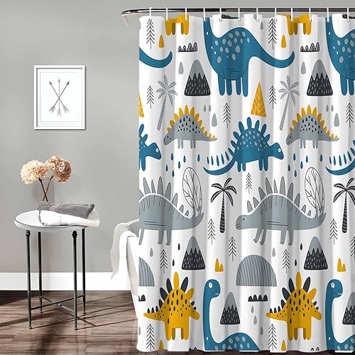 Miniatura 9 de Juego de cortinas de ducha impermeables con diseño de volcán de dinosaurios de dibujos animados, extra largas de 72 x 84 pulgadas, cortina de baño