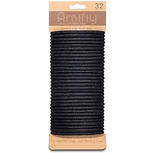 Amifiy Black Hair Ties No Damage, Organic Ponytail Holders Hair Accessories for Women & Men, 4mm Hair Elastics Fits All Hair Types (32 Count)