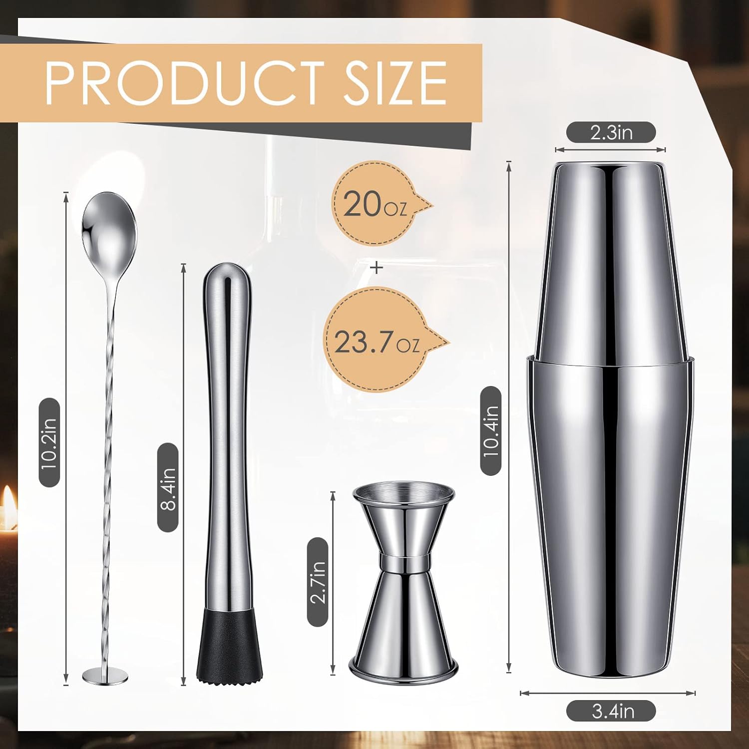 Tessco for You Cocktail Shaker Set, 16 Pcs Stainless Steel Bar Set Including Boston Shaker, Muddler, Double Measuring Jigger, Mixing Spoon, Accessories for Home Bar, Gift for Beginner, Christmas - Image 2