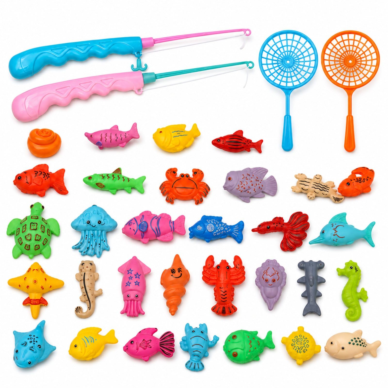 44Pcs Fishing Game Set, Bath & Pool Activity with Fish, Rods & Nets